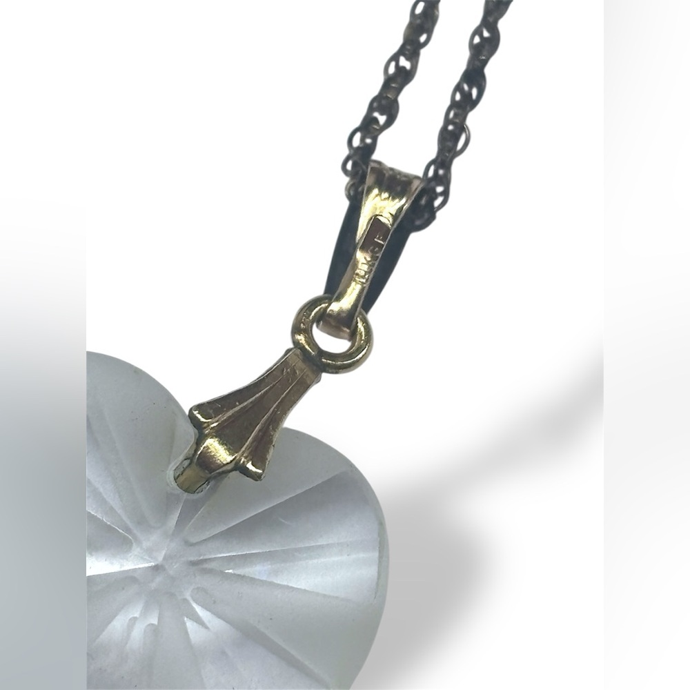 Gold Filled Frosted Crystal Heart Necklace – Faceted Starburst Prism Pendant 18” - Picture 3 of 4